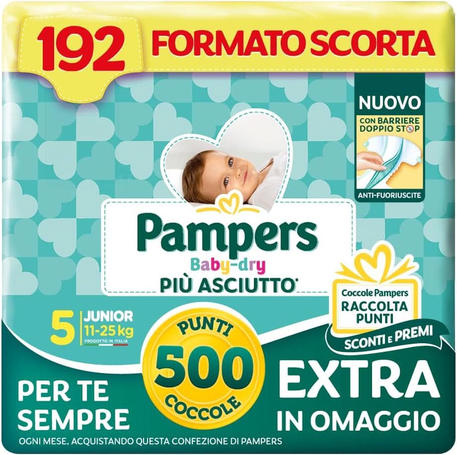 Pampers Baby Dry Junior mărimea 5 (11-25 kg), 192 scutece Mama si Copilul Naty Shop