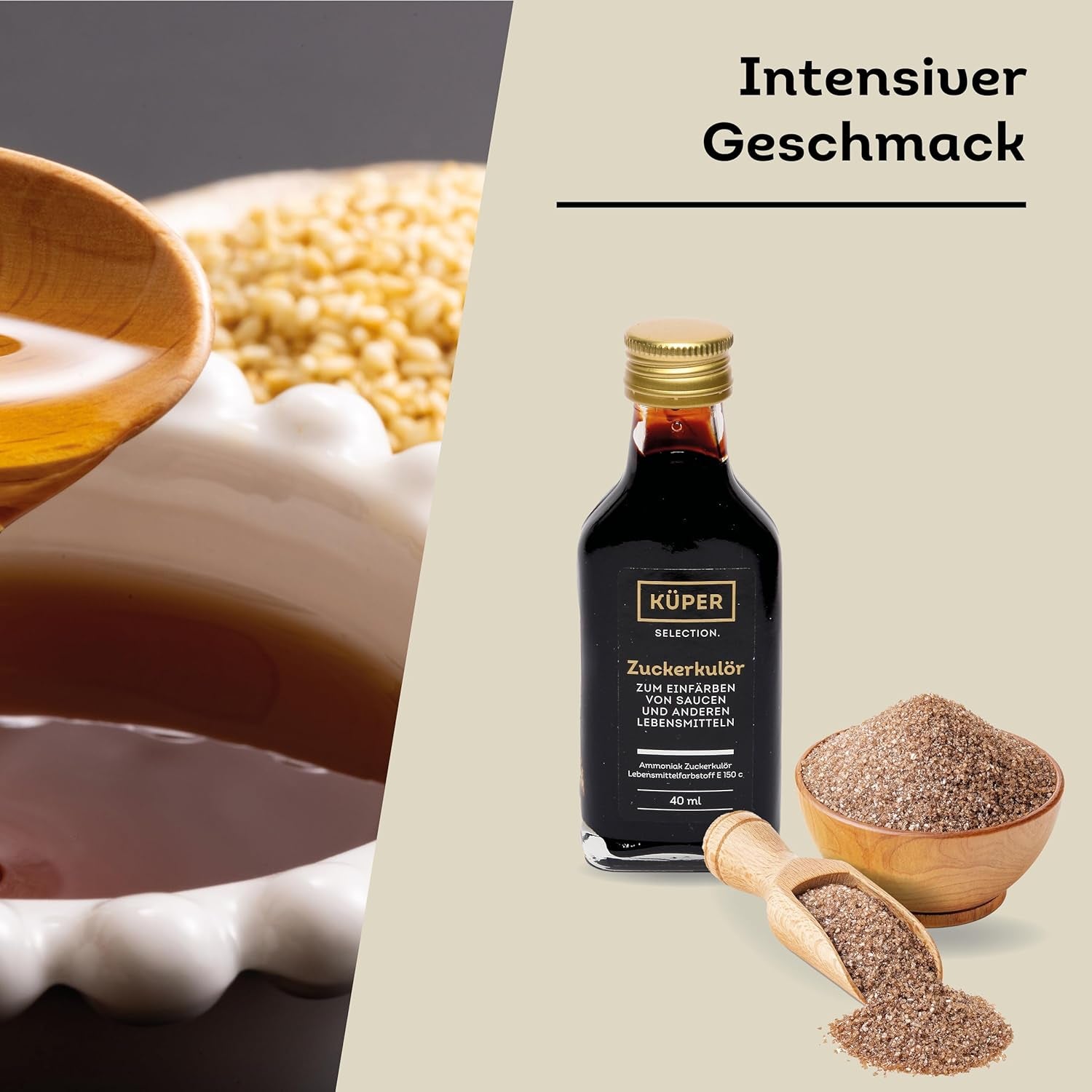 Küper Gourmet Caramel Colorant – 40 ml – Colorant alimentar lichid maro – Colorant caramel pentru sosuri, dressinguri sau sosuri dulci – Colorant zahăr închis