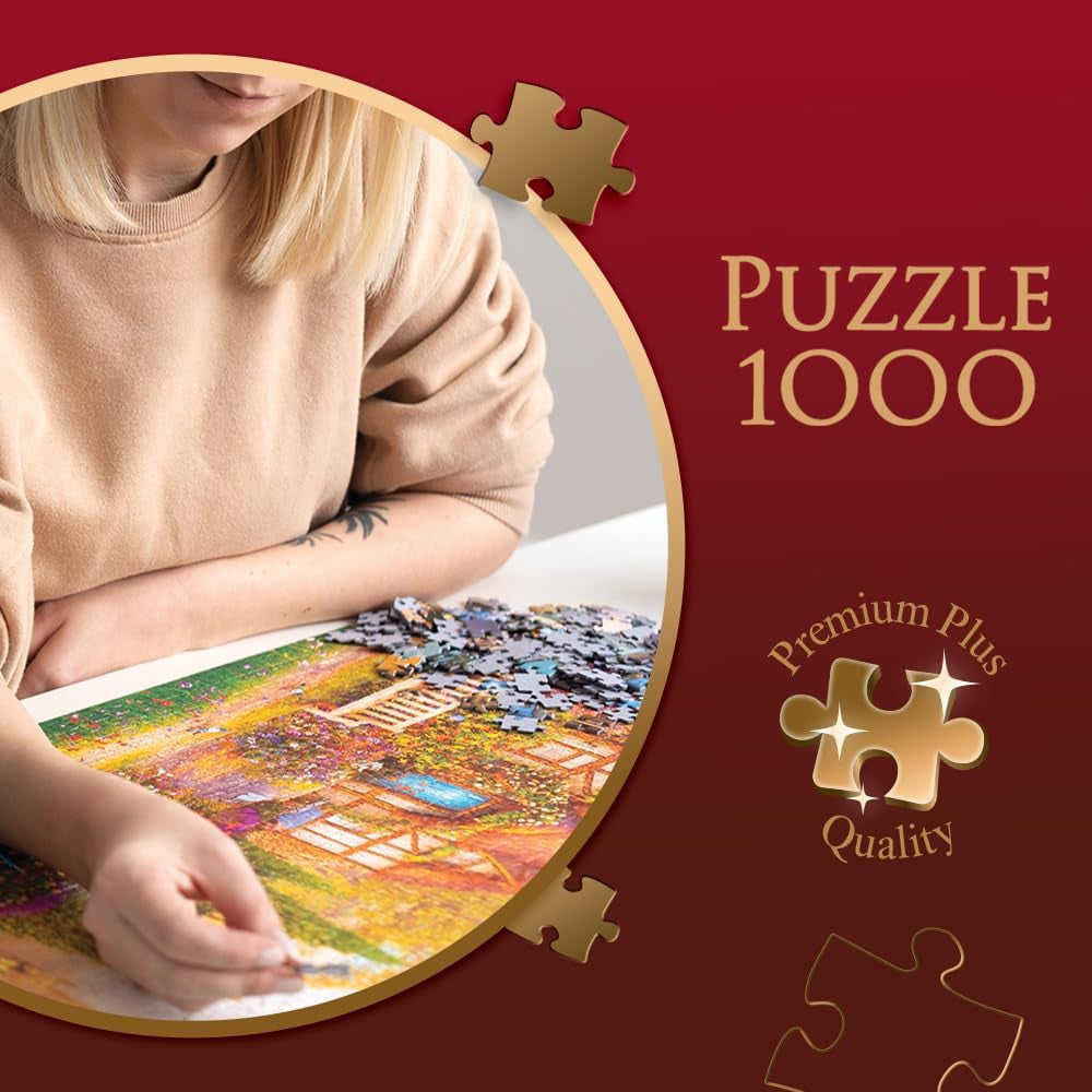 Trefl Premium plus Quality - Puzzle Tea Time: Houses Stoney Lane - 1000 elemente, Serie de imagini nostalgice pictate, Potrivirea ideală a pieselor, Pentru adulți și copii de la 12 ani Puzzle Naty Shop