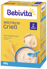 Semolina porridge with milk (4 x 500g), food for babies from 6 months, no added sugar, with valuable minerals and vitamins, very filling