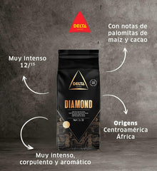 Delta Cafés - Kaffee in Diamantbohne - 2 Packungen à 1 kg - Intensität 8 - Mischung aus Arabica gerösteten Kaffeebohnen und Robusta - Sehr aromatisch mit Noten von gerösteten Nüssen