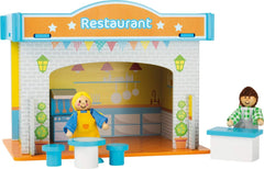 Small Foot 10852 Playhouse Restaurant Made of wood, With 2 doll figures, accessories and removable roof, From 3 years Naty Shop Dollhouses
