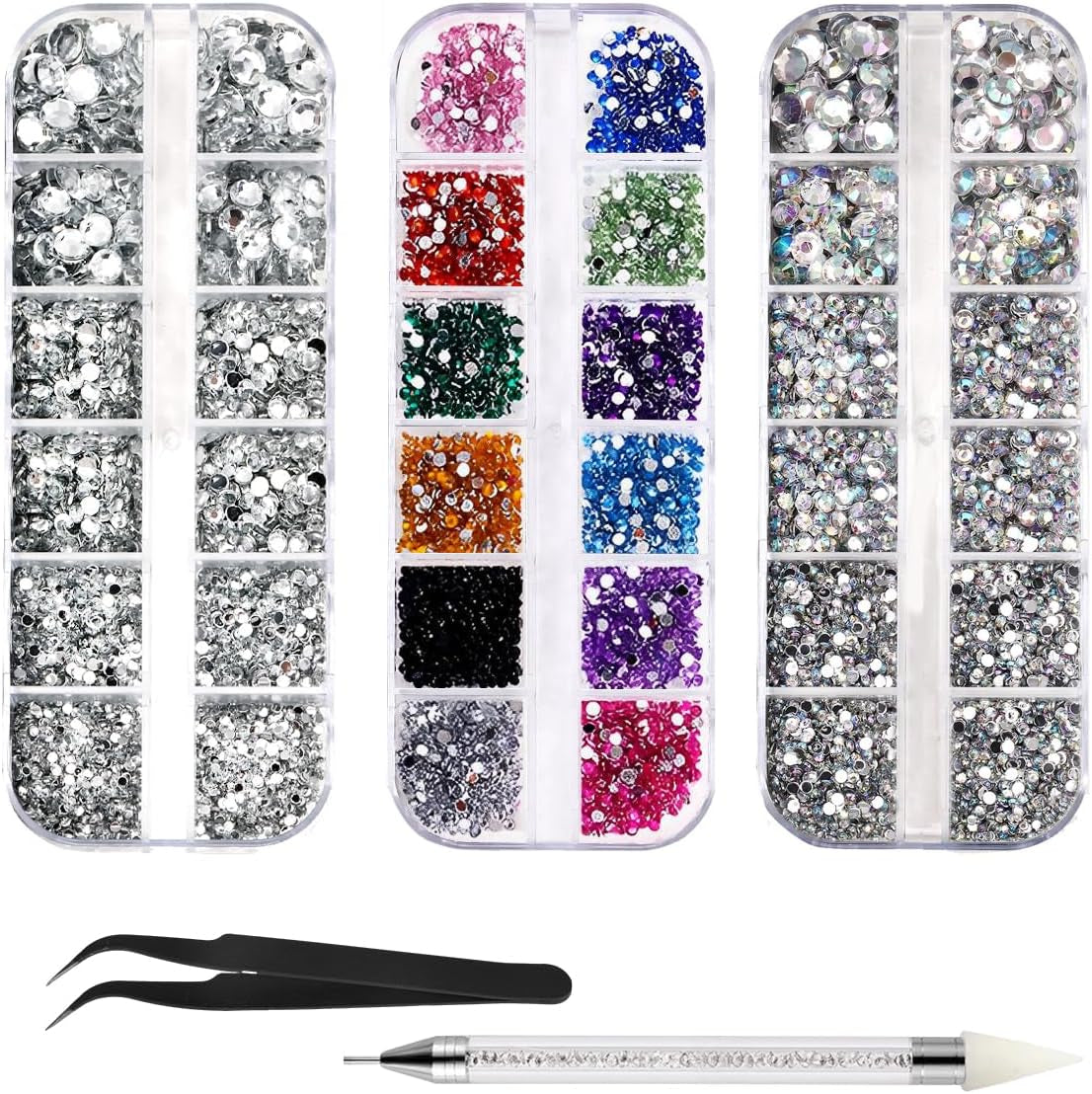 4600 StĂŒck Strasssteine FĂŒr NĂ€gel, Nagel Glitzersteine 3 Verschiedene Stil Flache Nail Gems NĂ€gel Steine Klein Nagel Steinchen Mit Pinzette Und Strass Picker Dotting Pen FĂŒr NĂ€gel/Kleidung/Handwerk