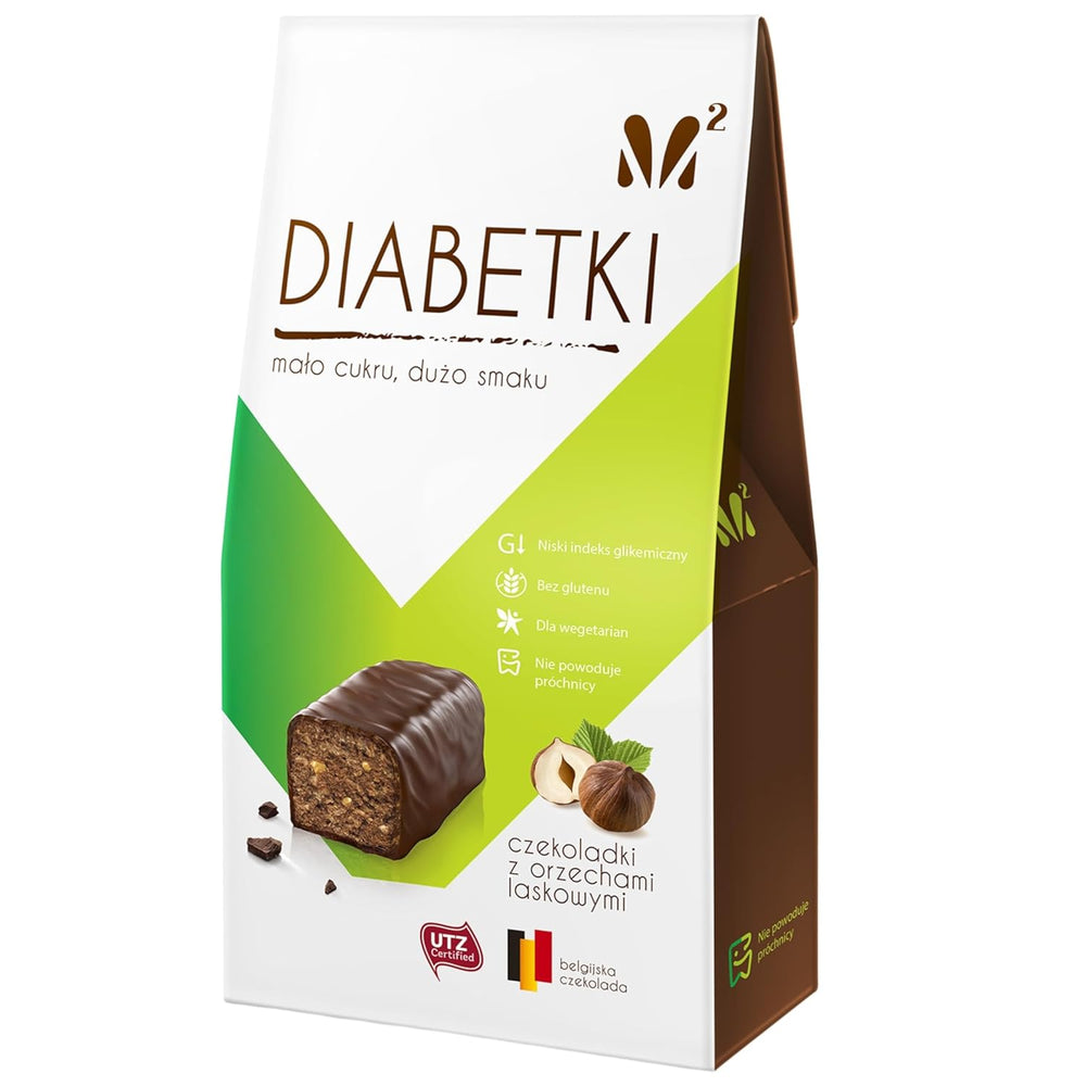 DIABETKI hazelnut pralines, sugar-free chocolate, delicious sweets for conscious and diabetic consumers, gluten-free and vegetarian snacks 100g