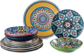 Set de veselă din porțelan HENXFEN LEAD, set de veselă cu 12 piese pentru 4 persoane, set de veselă colorat pentru 4 persoane - farfurii pictate manual, farfurii de desert, farfurii de supă - stil boem