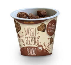 HELLMA Hearts with Muesli and Chocolate - 18 servings, 30 g each - Oatmeal covered with chocolate in the shape of a heart, takeaway cups
