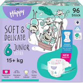 Bella Baby Happy Premium Diapers, Size 6, Junior Extra, 15+ kg, 96 pieces, DERMATEST and OEKO-TEX Seal, Disposable Baby Diapers