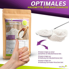 Vita2You Bio Skimmed Milk Powder 1000g - 100% Bio Qualität - for baking - Kaffeeweißer - Milchpulver für Joghurts - 1kg - Premium Qualität