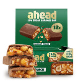 Caramel and Hazelnut Chocolate Bars ahead | 12 chocolate bars x 35 g no added sugar | 1.9g sugar per bar | Crunchy hazelnut and caramel flavor | Low Carb Sweets | No palm oil