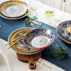 Set de veselă din porțelan HENXFEN LEAD, set de veselă cu 12 piese pentru 4 persoane, set de veselă colorat pentru 4 persoane - farfurii pictate manual, farfurii de desert, farfurii de supă - stil boem