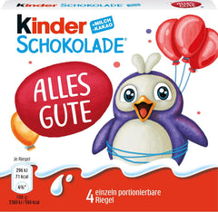 Kinder Chocolate (20 x 50g) - Valentine's Day Gift for Him & Her, Carnival & Mardi Gras Sweets - Filled Milk Chocolate Bars - 20 Packs of 4 Individual Bars Each