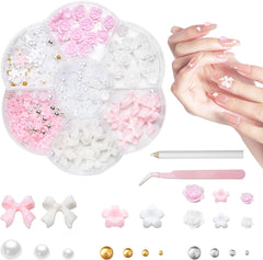 3D Nail Charms, Nail Art Charms Schleifen, Blumen Und Perlen, Nagel Charms Aus Harz, Nageldekorations Sets, DIY Charms NÀgel, NagelanhÀnger