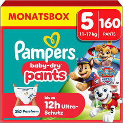 Pampers Baby Dry Pants Diaper Patrol Puppy Edition, size 5, 160 diapers, 11 kg - 17 kg, 360° adjustment with stop and protection system