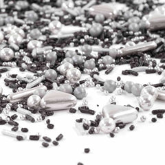 Streusel Glück Black Beauty, Mix Sprinkles Argintiu - Negru, 90 grame Sprinkles Naty Shop