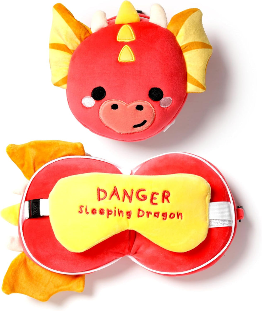 Puckator Relaxeazzz Adoramagics pernă de călătorie rotundă din pluș și mască de ochi cu motiv de dragon - mască de somn din pluș pentru avion - pernă de zbor pentru copii și adulți - mască de somn drăguță Perne calatorie Naty Shop Titlu implicit