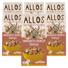 Premium crunchy muesli with walnuts and amaranth Allos | Organic Muesli | Muesli with nuts | Oatmeal | Cereals for breakfast | Vegan | Pack of 6 (6 x 400g)