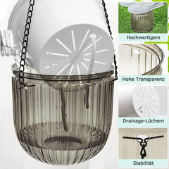 Set of 2 Self-Watering Hanging Planters, 16.5cm Indoor Hanging Flower Pot with 3 Hooks and Drainage Holes for Indoor and Outdoor Use, Ceiling, Balcony and Wall Decoration (Grey)