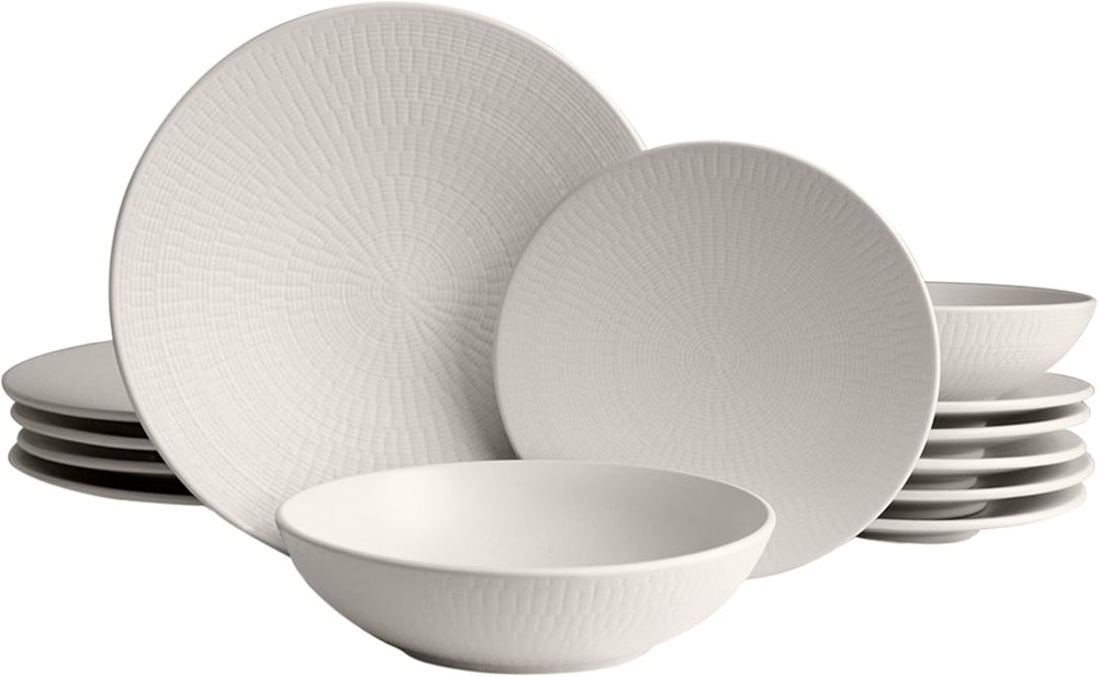 ECHTWERK 18-Teiliges Vintage Tafelservice, "Blanka" Nature-Design, Für 6 Personen, Stilvolles Geschirrset Mit Struktur Aus Steingut Mit 6 X Speiseteller, 6 X Beilagenteller, 6 X Suppenteller, Creme Seturi vesela masa Naty Shop 18-Teilig