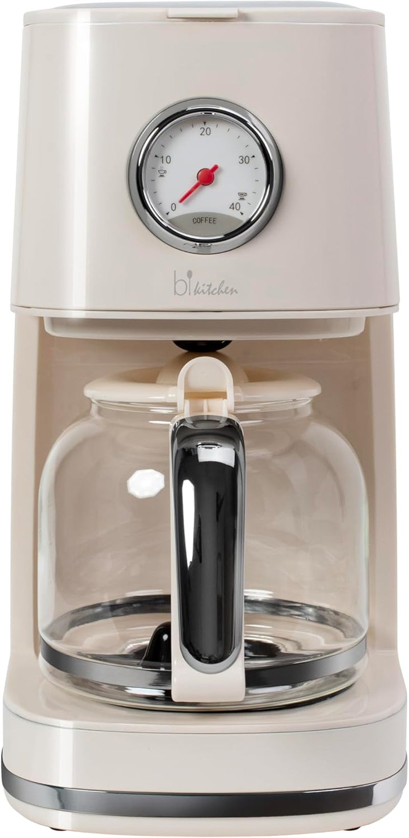 Cafetieră Retro Style Nostalgia 150, alb crem, 900 wați, 1,5 litri, 4-12 cești, cadran cu ceas pentru timp de menținere la cald, recipient filtru detașabil, funcție de menținere la cald, oprire automată