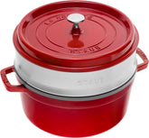 STAUB Gusseisen Bräter/Cocotte, Mit Dämpfeinsatz Aus Edelstahl, Rund 26 Cm, 5.2 L, Aromaregen Funktion Für Optimale Befeuchtung, Für Alle Herdarten Inkl. Induktion & Backofen, Kirschrot, Rot Molds and baking trays Naty Shop Rot
