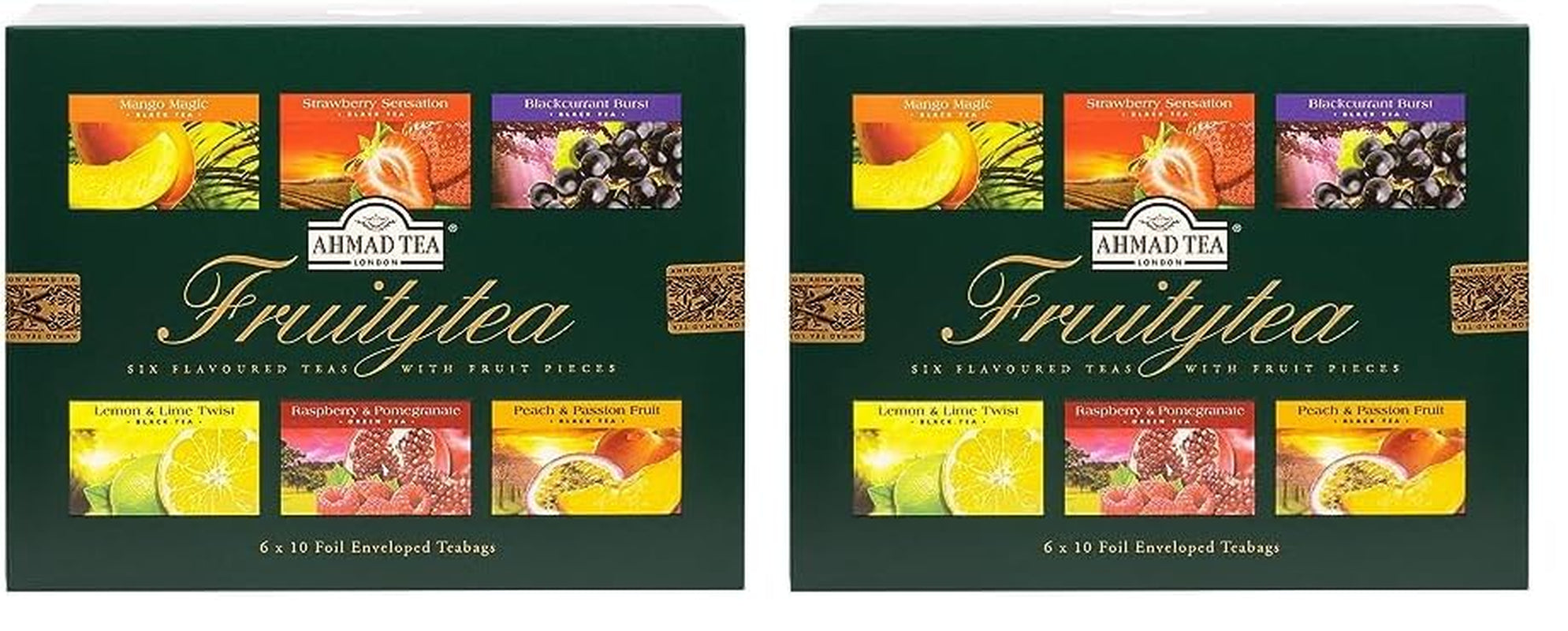 Ahmad Tea - Twelve Teas - Sortiment de 12 sortimente de ceai negru și ceai verde cu diferite arome - 60 pliculețe de ceai ambalate individual, sigilate pentru păstrarea aromelor, cu panglică, 120 g ceai