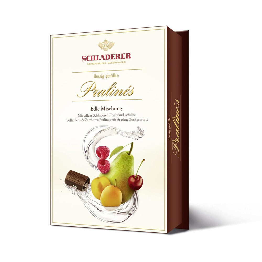 RCP Schladerer Pralines, fine assortment, milk and dark chocolate, with and without sugar crust, liquid filling, contains alcohol, great gift, 255g