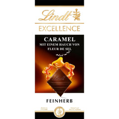 Lindt EXCELLENCE Caramel and Sea Salt - Dark Chocolate | Bar 100g | With Caramel and Sea Salt (Fleur de Sel) | Intense Cocoa Flavor | Dark Chocolate