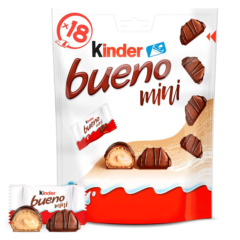 Kinder Bueno Mini – Batoane de ciocolată cu napolitană crocantă, cremă de lapte și alune și ciocolată fină cu lapte – Dulciuri pentru Carnaval – 1 pungă de mini batoane ambalate individual (1 x 108 g)