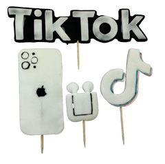 Set 4 decoratiuni comestibile din pasta de zahar, TikTok Decoratiuni din Pasta de Zahar Naty Shop