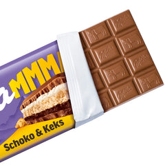 Milka Mmax Chocolate and Biscuits – Alpine milk chocolate with milk cream filling and crispy pieces of biscuits – 300g