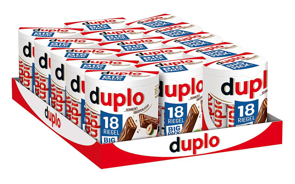Ferrero duplo Large Pack - Chocolate Bars with Fine Nougat Creme, Crunchy Wafer and Fine Milk Chocolate - Carnival and Mardi Gras Sweets - 15 Packs of 18 Individually Wrapped Bars
