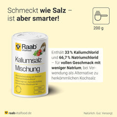 Raab Vitalfood Kalium salt-Mischung, Mineralsalzmischung mit 66.7% Natriumchlorid (Kochsalz) und 33% Kaliumchlorid, Kalium trägt zur Aufrechterhaltung eines normalen Blutdruck bei (1 x 200 g Dose)