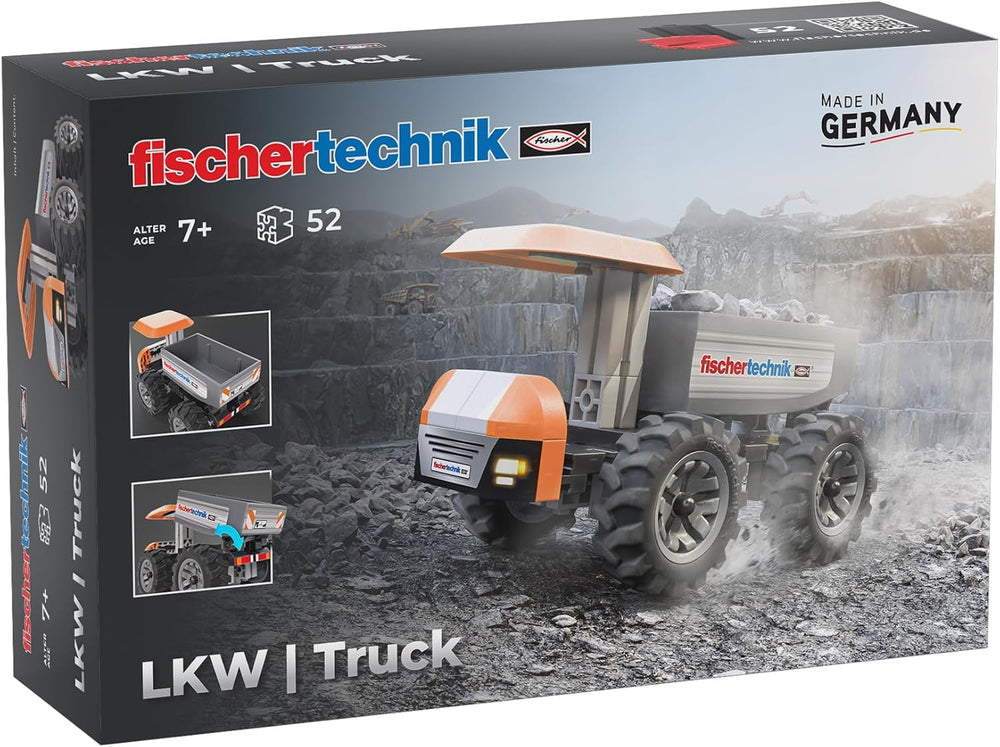 fischertechnik Truck 576105 – pädagogisches Konstruktionsspielzeug, LKW-Spielzeug-Bausatz für Kinder ab 7 Jahren, orange