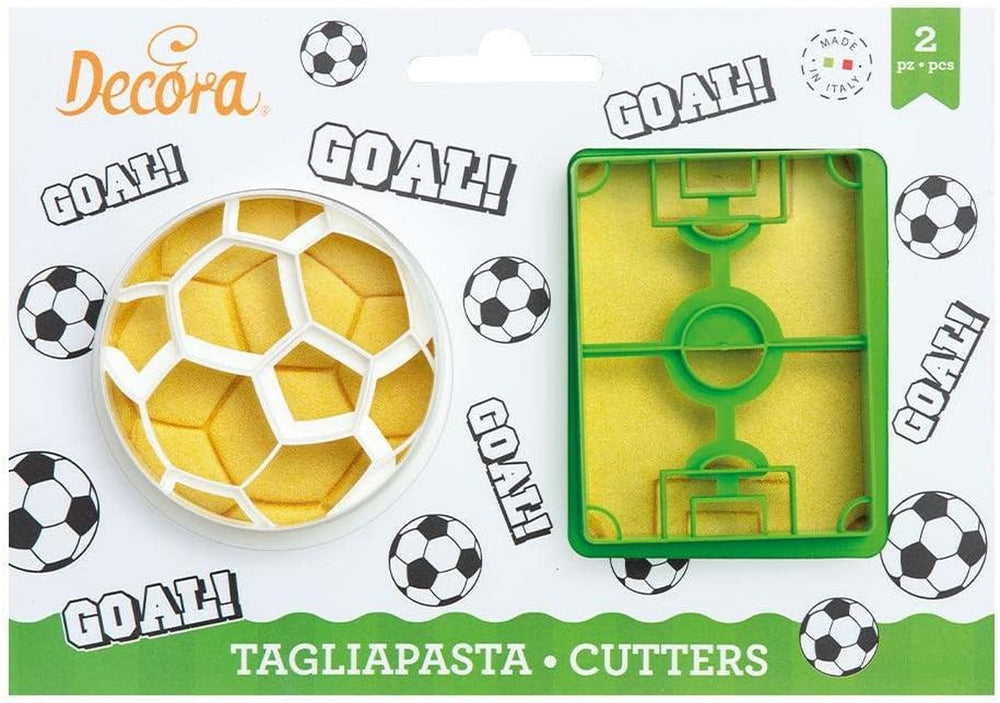 , 0255048 Set de forme pentru biscuiți cu tematică de fotbal, Formă de minge + Formă de teren de fotbal, Setul ideal pentru realizarea de decorațiuni din fondant sau cauciuc, Fabricat în Italia, Design original. Pachet de 2.