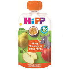 Sachets HiPP Organic Mango-Passion Fruit in Pear Apple Flavor - Nick Rhino (8 x 100g), from 1 year, 100% fruit puree, no added sugar, vegan, best organic quality