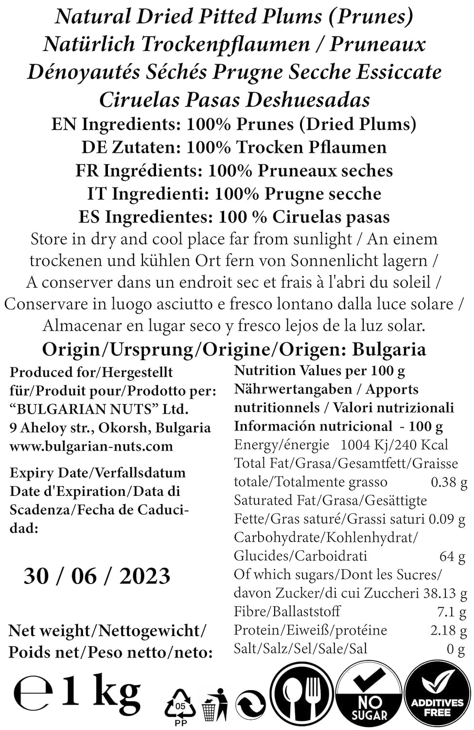 1 kg Prune uscate natural, fără sâmburi, fără aditivi, fără zahăr, fără îndulcitori, nimic artificial, din grădinile de fructe bulgare Produse deshidratate Naty Shop