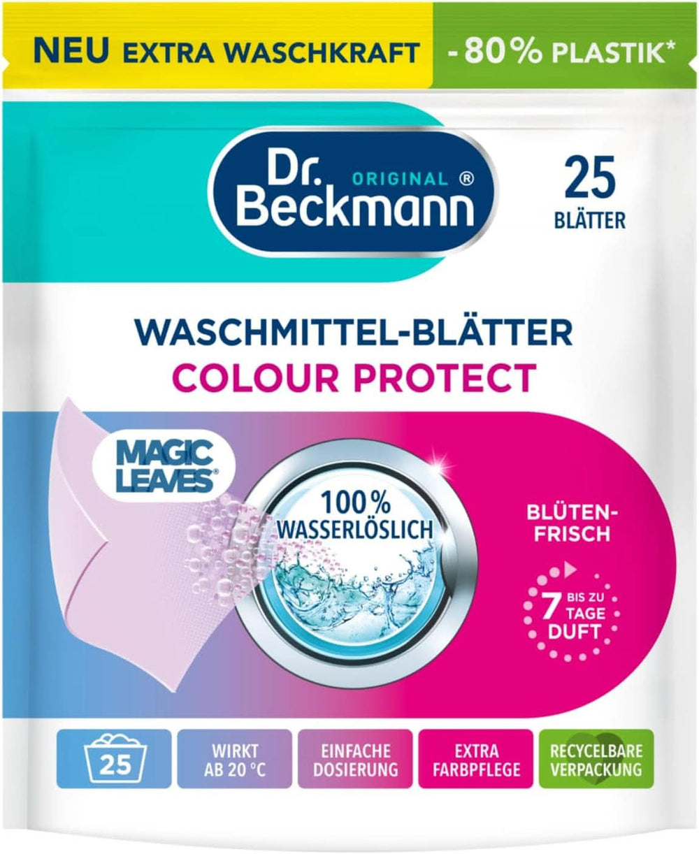 Detergent sheets Dr Beckmann MAGIC LEAVES COLOR | Pre-dosed and water-soluble wash sheets | Space saving and easy to use | 25 sheets Naty Shop Laundry Detergents 25 pieces Color