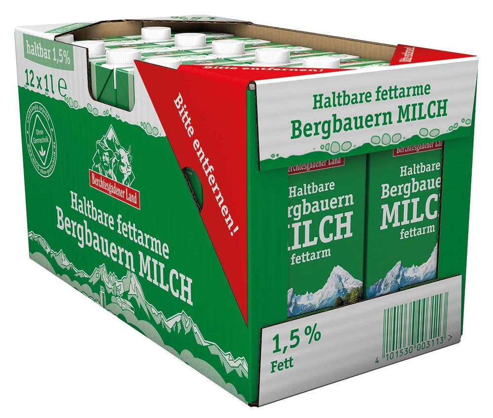Berchtesgadener Land Haltbare Bergbauern-Milch, 1.5% Fett, 12er Pack (12 x 1 l)