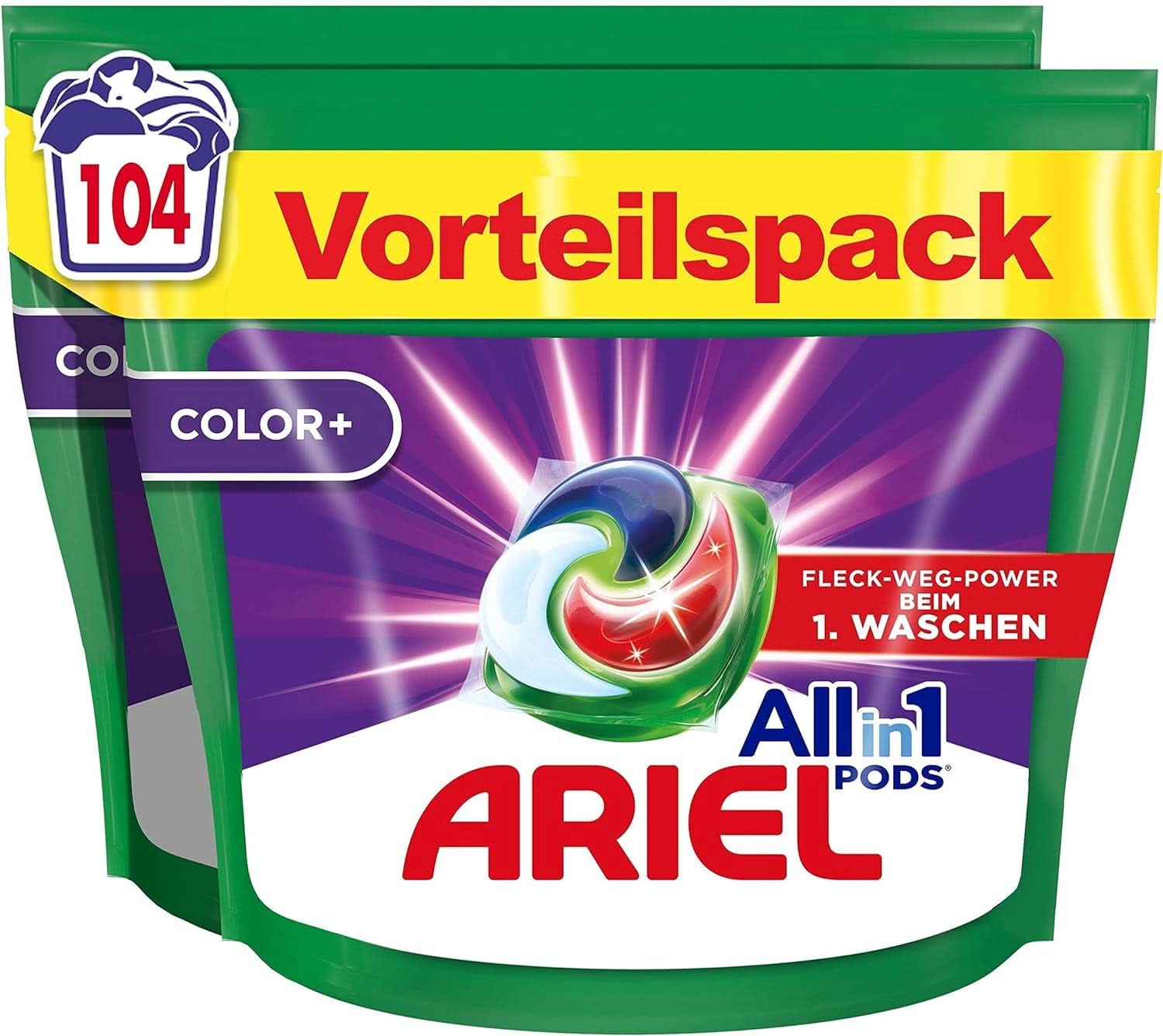 Detergent Ariel PODS All-In-1, 104 pods, detergent rufe colorate, curățenie strălucitoare Detergenti Rufe Naty Shop Model Nou