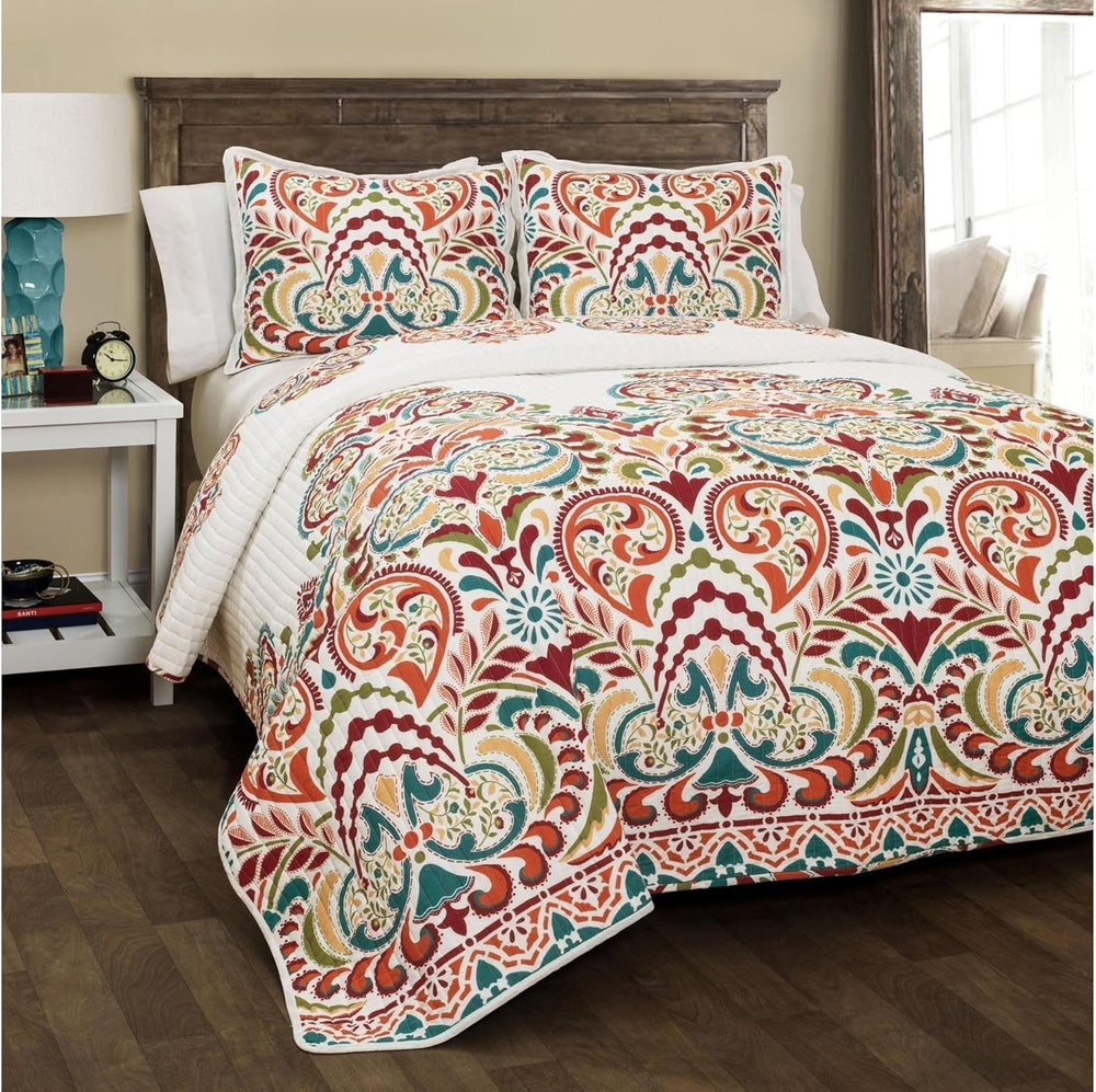 Lush Decor Clara quilt, cotton, turquoise and tangerine, Full/Queen Duvets and quilts Naty Shop Turquoise and tangerine Full/Queen