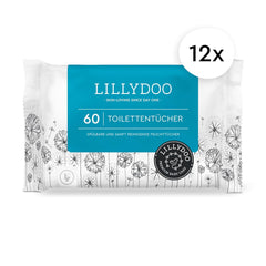 LILLYDOO Toilet Wet Wipes 720 Pcs (12 x 60) 100% Plastic Free Flushable Wipes Fragrance Free