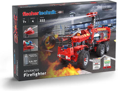 fischertechnik 564069 Advanced Firefighter – Bausatz für Kinder ab 7 Jahre, Experimentierbaukasten mit Feuerwehrauto & Spritzfunktion, promotes technical understanding, Schwarz, Mittel