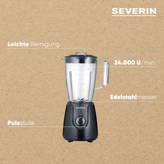 SEVERIN Standmixer Mit 1.5 L Mixbehälter Aus Tritan, Mixer Mit 2 Stufen Und Pulse-Funktion, Leistungsstarker Küchenmixer Mit Edelstahlmesser, 600 W, Schwarz, SM 3707 Kitchen Naty Shop
