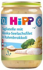 Tagliatelle HiPP with Alaska Pollock fillets in creamy broccoli (6 x 220g), menu for babies from 10 months, no added salt, with Omega-3, with fine pieces - for learning to chew