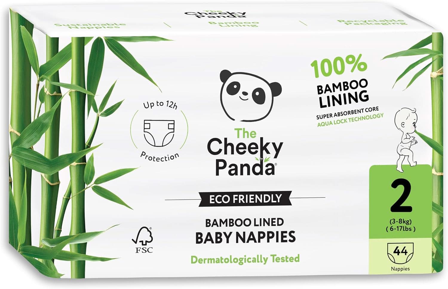 The Cheeky Panda - Scutece pentru bebeluși din bambus - Până la 12 ore de protecție împotriva scurgerilor Mama si Copilul Naty Shop Marimea 2 (44 bucati)