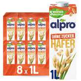 Alpro Haferdrink ohne Zucker – Milchalternative auf Haferbasis – Vegan und lactosefrei – Rich an Ballaststoffen, Calcium und Vitaminen – 8 x 1 L
