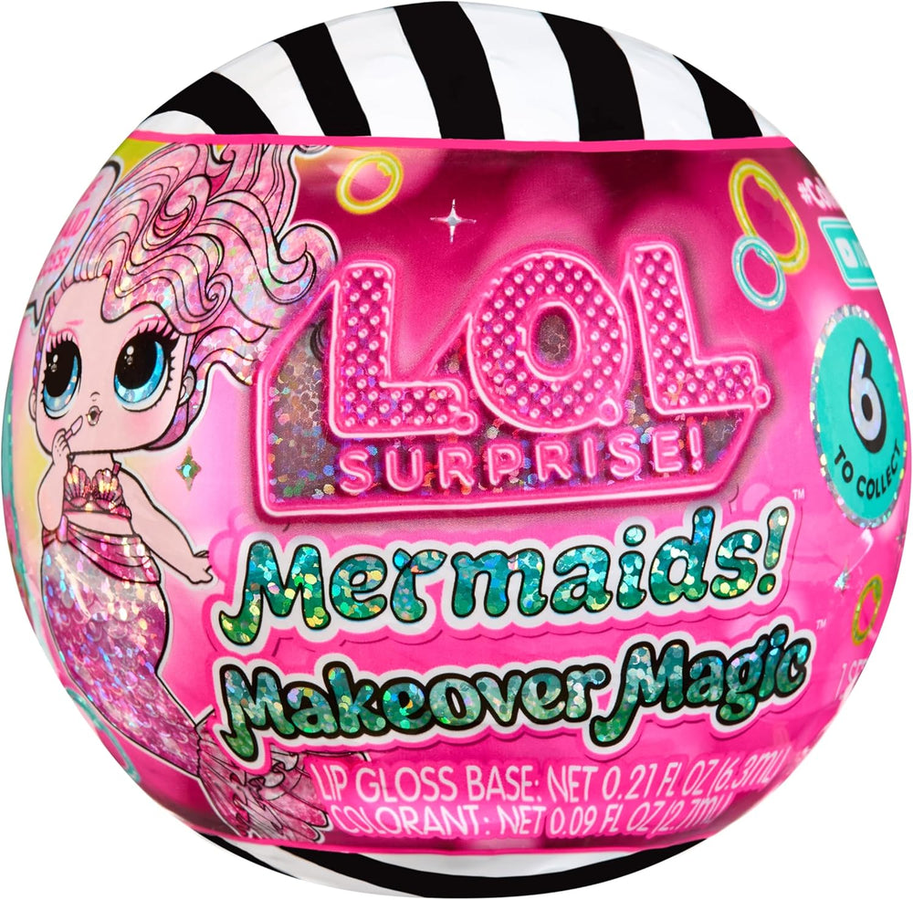 LOL Surprise! Mermaids Makeover Magic Tots – Luciu de buze adevărat pentru tine și păpușa ta, pentru a te crea singur, a amesteca și a crea machiaj, Joc distractiv cu apă, 6 păpuși de colecționat – Vârste 4+