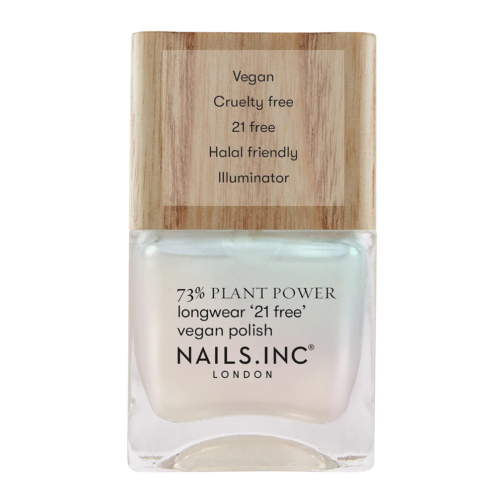 Nails Inc - GLOWING SOMEWHERE Plant Power Vegan Nail Polish - 73% Plant Based, 100% Vegan and Cruelty Free - Perfect Manicure, Sparkling Pearl - For Eco-Friendly Nail Art