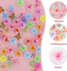 YICH Nail Charms NĂ€gel Charms 50Pcs 3D Flowers + 50Pcs 3D Schmetterling, Summer NĂ€gel Deko Set Schmetterling/Flowers Nail Art Nailart