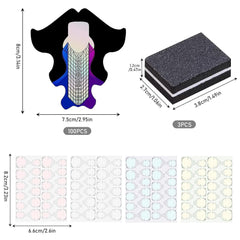 100 de Èabloane pentru unghii, Èabloane de modelare, autoadezive, cu 4 foi de tampoane adezive transparente pentru unghii Èi 3 pile de unghii, accesorii pentru extensii de unghii cu gel, pentru unghii artificiale